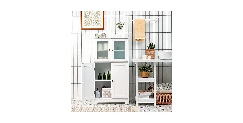 Bathroom Floor Storage Locker Kitchen Cabinet with Doors and Adjustable Shelf