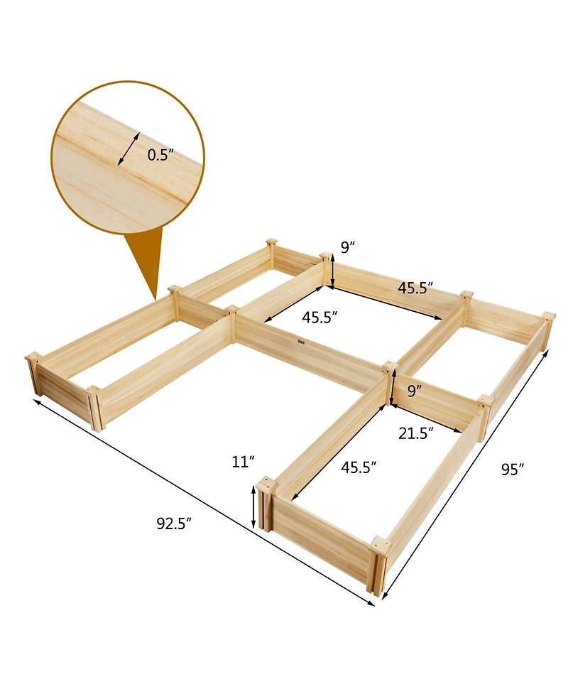 Gymax Raised Garden Bed 92.5x95x11in Wooden Garden Box Planter Container U-Shaped Bed