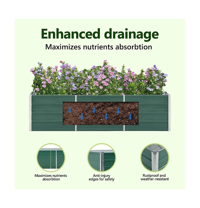 Garden Raised Bed Galvanized Steel 94.5"x15.7"x17.7" Green