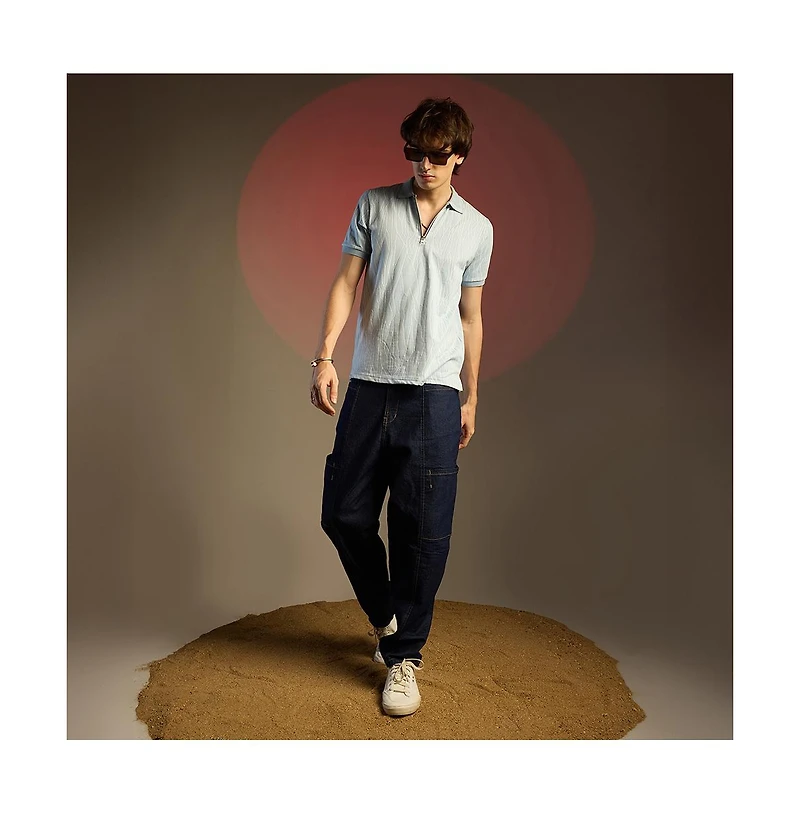 Campus Sutra Men's Powder Blue Crevice-Lined T-Shirt