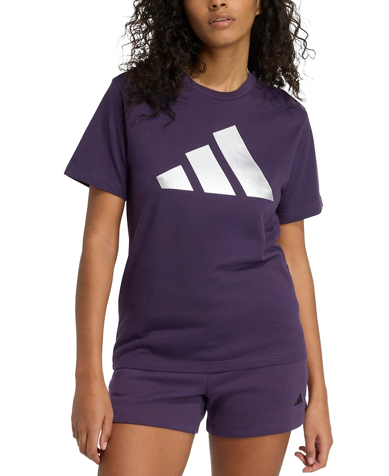 adidas Women's Cotton Metallic-Logo Crewneck T-Shirt
