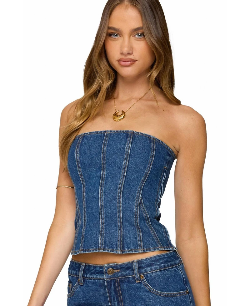 Edikted Womens Camelia Strapless Denim Corset