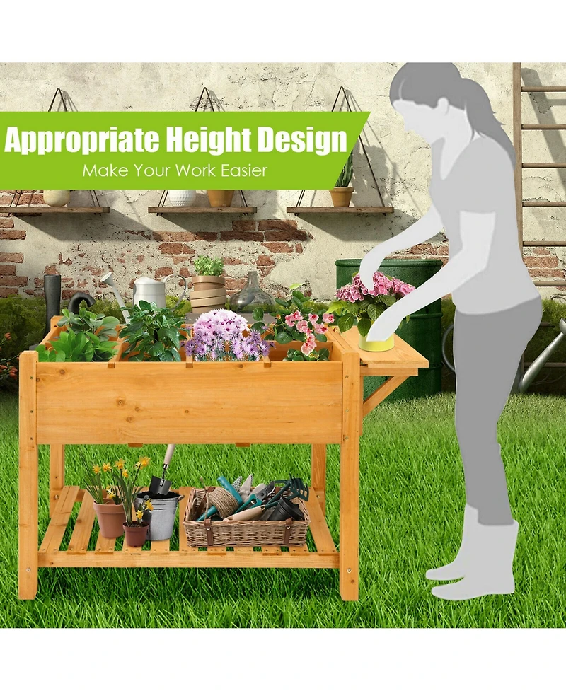 Gymax Raised Garden Bed Elevated Planter Box Kit w/8 Grids & Folding Tabletop