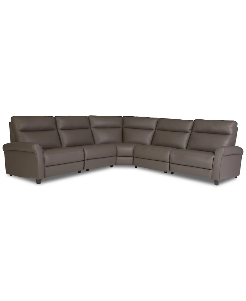 Thandler 5-Pc. Leather L Sectional with 3 Power Recliners and Drop Down Table, Exclusively at Macy's