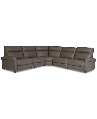 Thandler 5-Pc. Leather L Sectional with 3 Power Recliners and Drop Down Table, Exclusively at Macy's