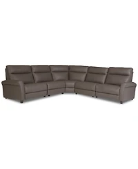 Thandler 5-Pc. Leather L Sectional with 3 Power Recliners and Drop Down Table, Exclusively at Macy's