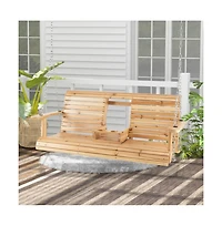 5 Feet Porch Swing Chair with Adjustable Chains and Foldable Cup Holders