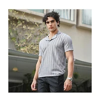 Campus Sutra Men's Coin Grey Wicker-Tactitle Polo T-Shirt