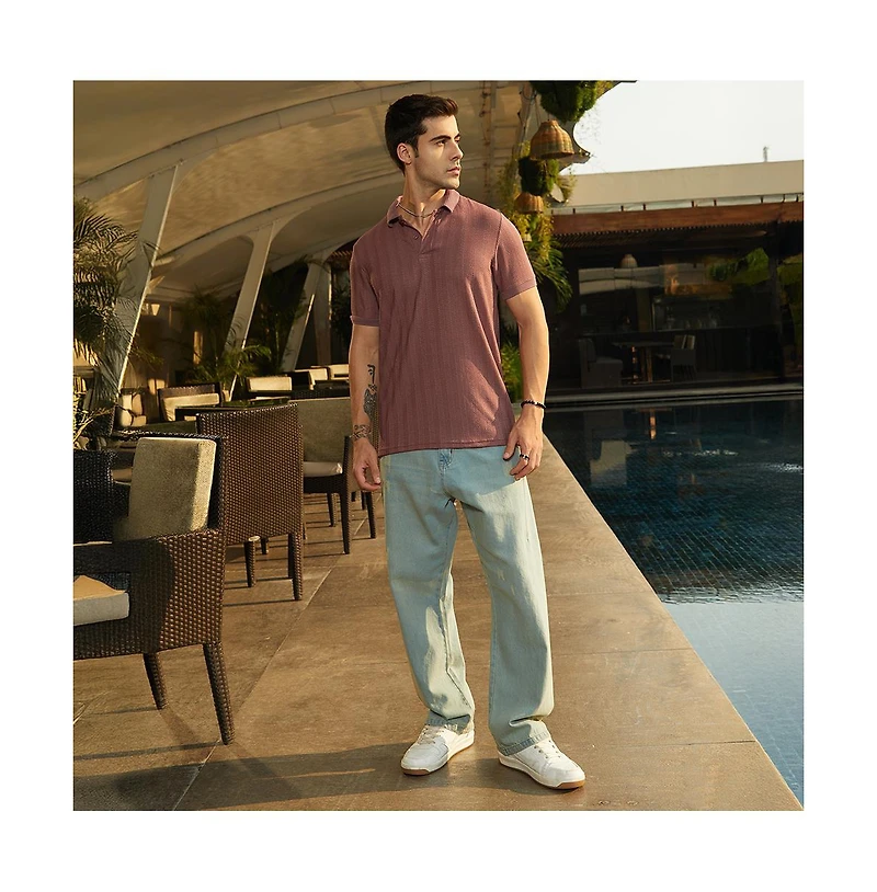Campus Sutra Men's Grape Purple Texture-Lined Polo T-Shirt