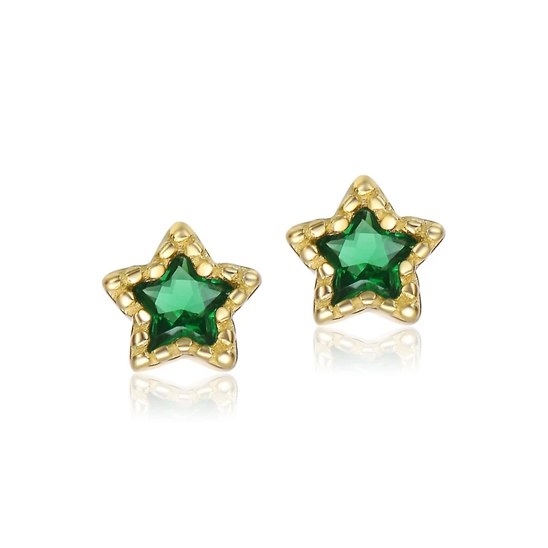 Kids 14K Gold Plated with Colored Cubic Zirconia Star-Shaped Stud Earrings