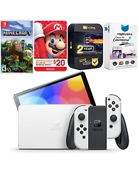 Nintendo Switch White Oled Console with Minecraft: Switch Edition, Nintendo $20 eShop Gift Card, MightySkins Console and Controller Skin Voucher, and