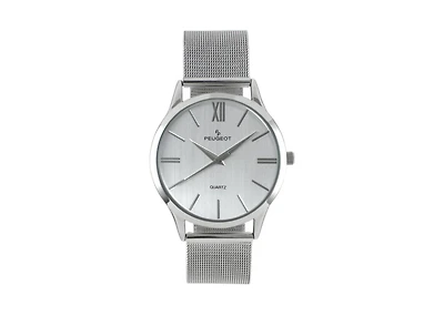 Peugeot Men's 40mm Silver Dial Slim Case Stainless Steel Mesh Watch