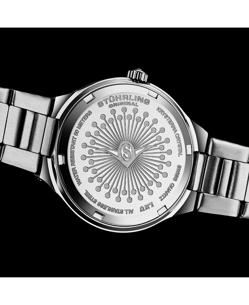 Stuhrling Original Women's Quartz Watch – Silver Dial with Swarovski Crystals & Triple-Row Stainless Steel Bracelet