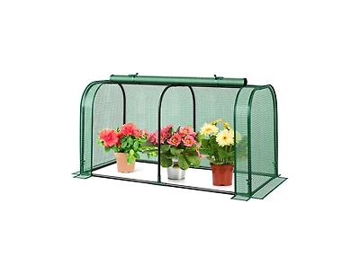 Mini Tunnel Greenhouse with Ventilated Roll-Up Zipper Door for Small Garden Spaces