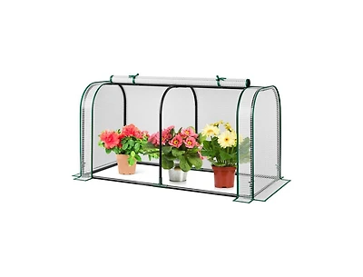 Mini Tunnel Greenhouse with Ventilated Roll-Up Zipper Door for Small Garden Spaces