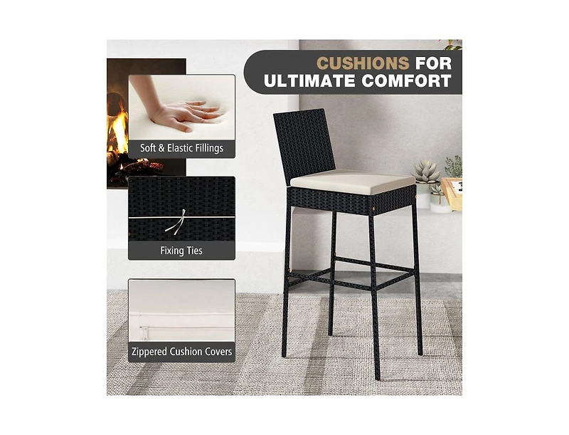 Patio Bar Stools Set of 4 with Footrest and Backrest for Comfortable and Stylish Outdoor Seating