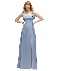 After Six Women's Square Neck Fluid Satin Maxi Dress with Bow Straps