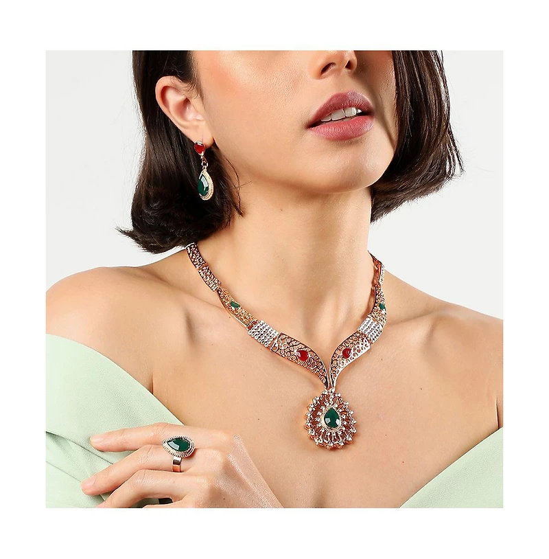 Sohi Women's Gold Teardrop Stone Necklace, Earrings