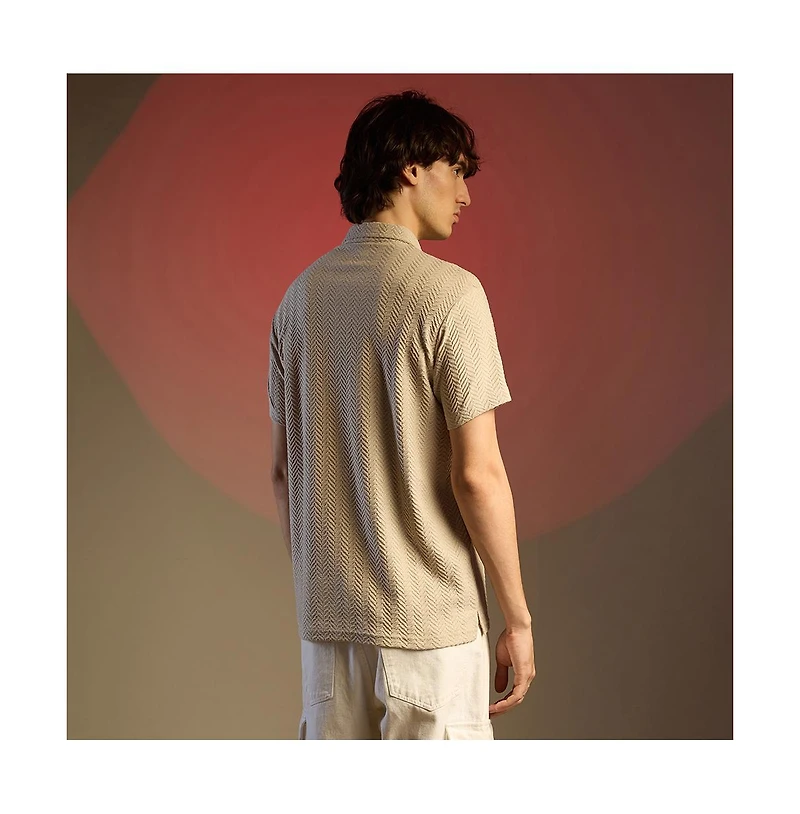 Campus Sutra Men's Saltbox Beige Chevron Polo T-Shirt