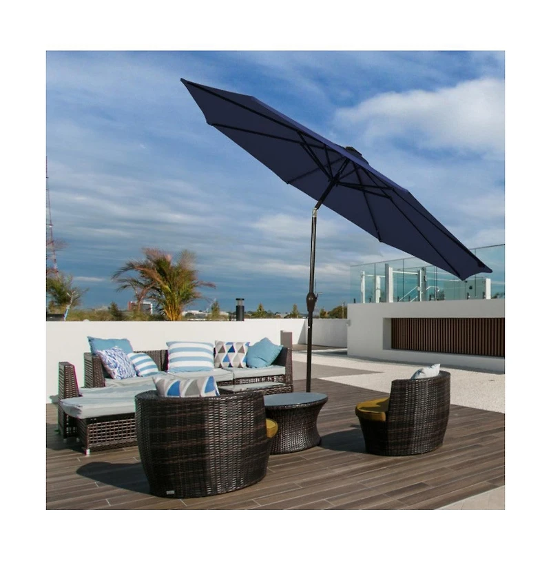 9 Feet Solar Led Lighted Patio Market Umbrella with Tilt Adjustment without Base