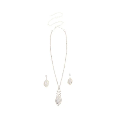 Sohi Women's Silver Crystal Bling Necklace And Earrings (Set Of 2