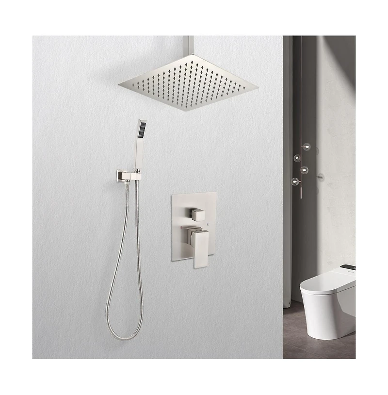 Rainsken Ceiling Mounted Shower System Combo Set with Handheld and 10"Shower head