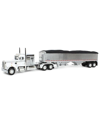 1/64 White Peterbilt 359 60" Sleeper w/ Wilson High Side Grain Trailer
