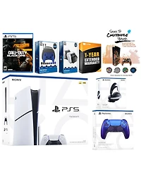 Sony Playstation 5 Slim Disc PS5 with Call of Duty: Ops 6, Controller, Pulse Elite Headset, Gamer Starter Pack, Charge Dock and MightySkins Voucher +