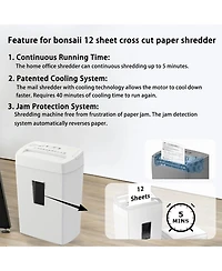 Bonsaii Heavy-Duty Cross-Cut Shredder, Handles up to 12 Sheets at Once, Providing P-4 high Security, Credit Cards, Mail & taples, 5.5-Gallon bin with