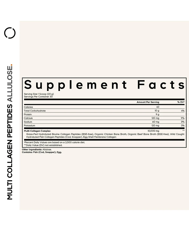 Codeage Multi Collagen Peptides Powder + Allulose - 5 Types - Grass-Fed Collagen - Rare Sugar Allulose Supplement - 0 Calories Sweetener & 0 Carbs