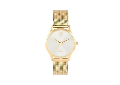 Peugeot Men's 40mm Wafer Slim Champagne Dial Gold Plated Case Watch with Mesh Band