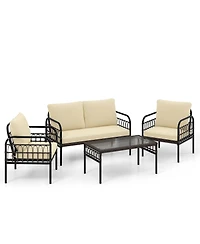Gymax 4 Piece Patio Wicker Conversation Bistro Set Furniture Set w/ Cushions