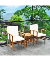 Gymax 3PC Outdoor Patio Sofa Furniture Set Solid Wood Cushioned Conversation Set White