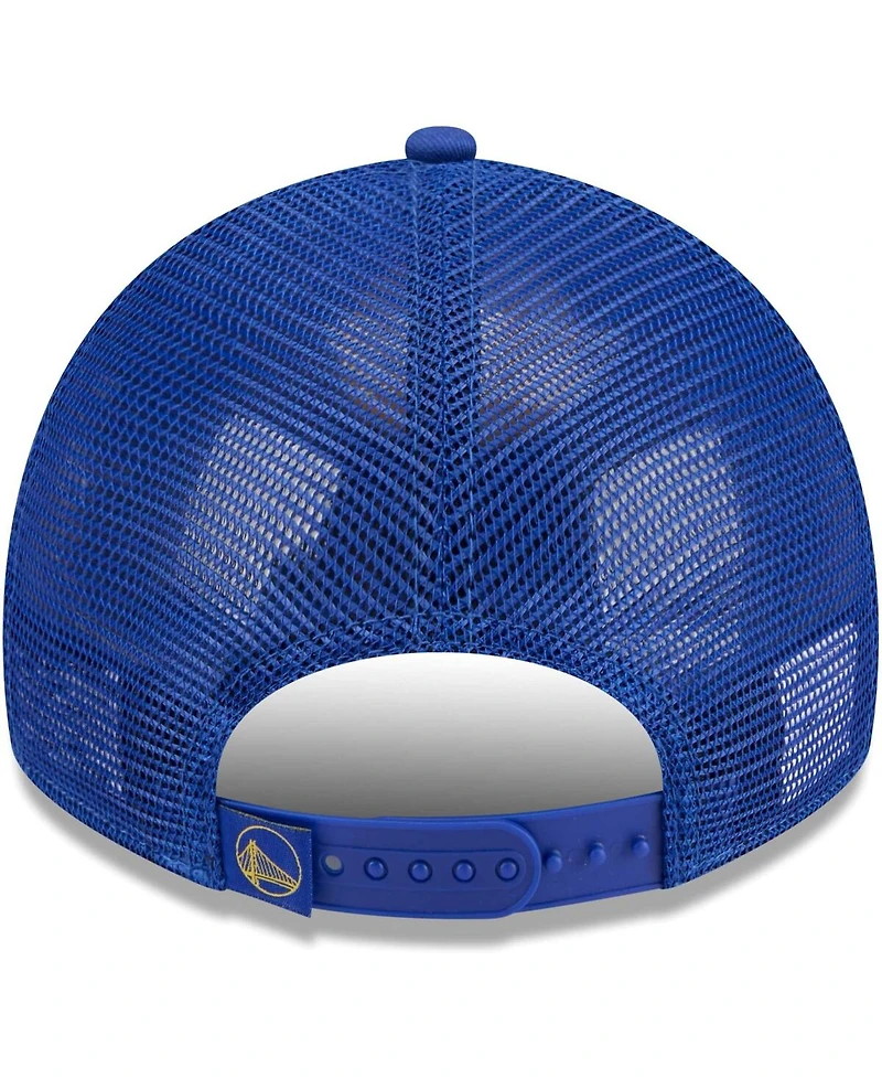 New Era Men's Royal Golden State Warriors Rough Edge Logo Trucker 9TWENTY Adjustable Hat