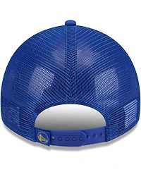 New Era Men's Royal Golden State Warriors Rough Edge Logo Trucker 9TWENTY Adjustable Hat