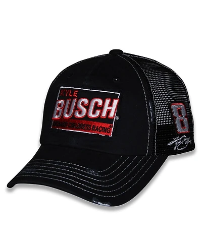 Checkered Flag Sports Men's and Women's Black Kyle Busch Vintage Patch Trucker Adjustable Hat