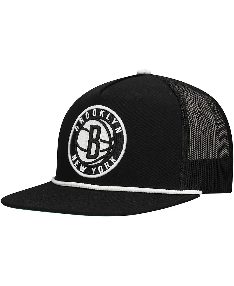 Mitchell & Ness Men's Black Brooklyn Nets Roper Trucker Snapback Hat