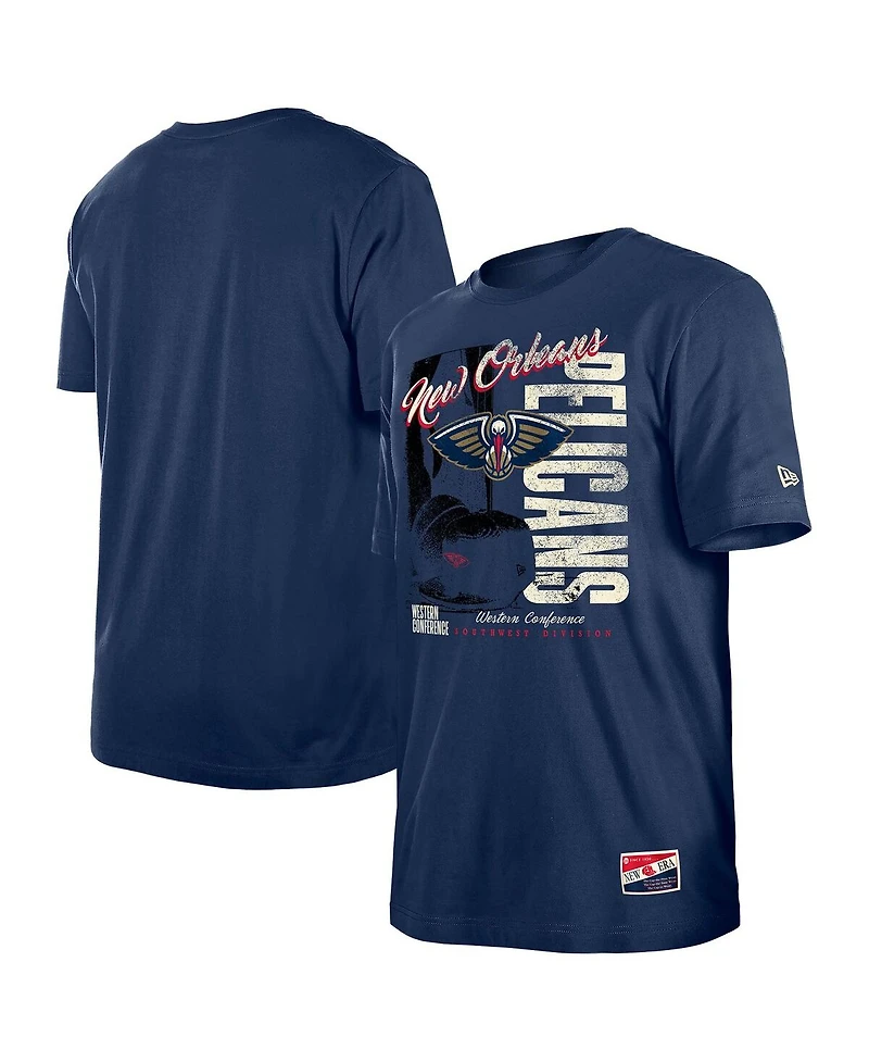 New Era Men's Navy Orleans Pelicans Distressed Throwback Vintage Color Pack T-Shirt