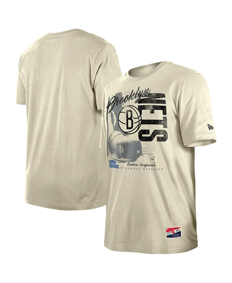 New Era Men's Cream Brooklyn Nets Distressed Throwback Vintage Color Pack T-Shirt