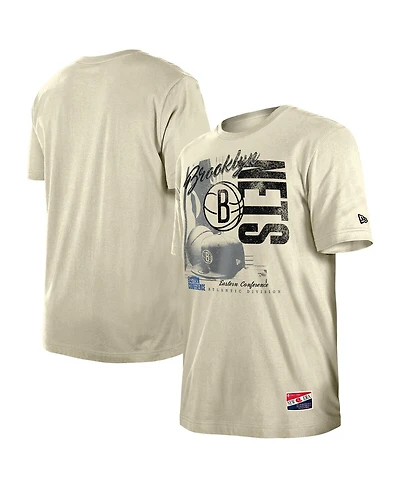 New Era Men's Cream Brooklyn Nets Distressed Throwback Vintage Color Pack T-Shirt