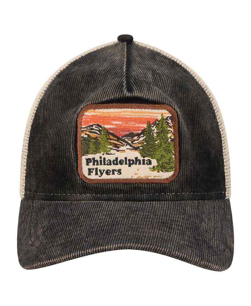 New Era Men's Black/Cream Philadelphia Flyers Vintage Landscape 9TWENTY A-Frame Adjustable Trucker Hat