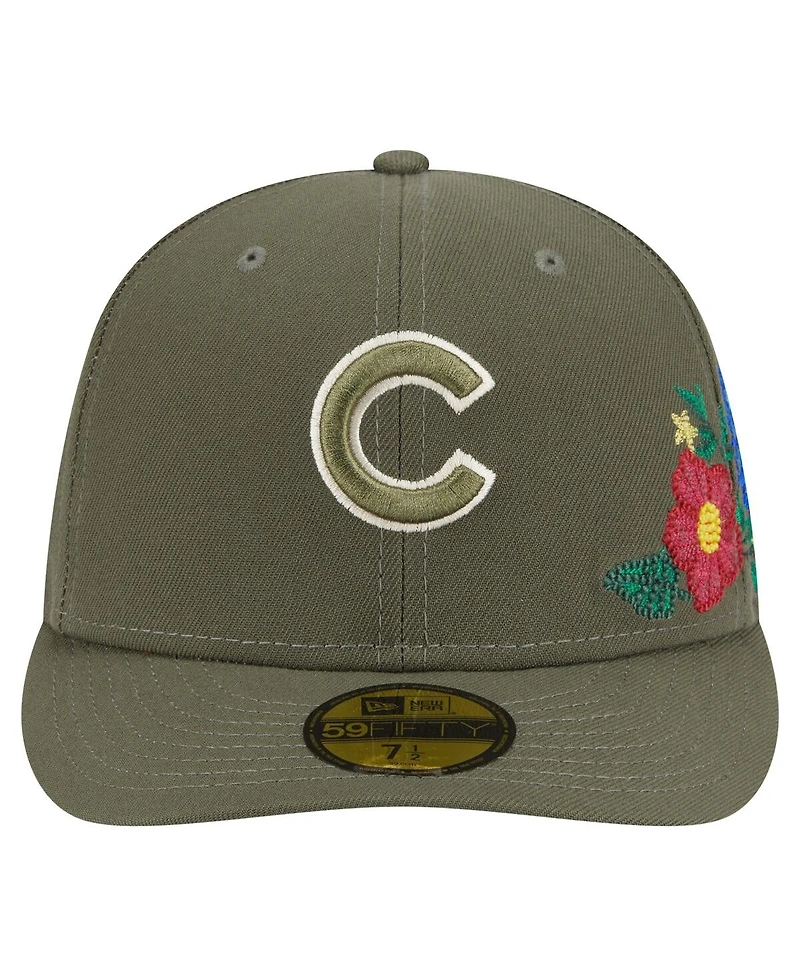 New Era Men's Olive Chicago Cubs Tonal Florals 59FIFTY Fitted Hat