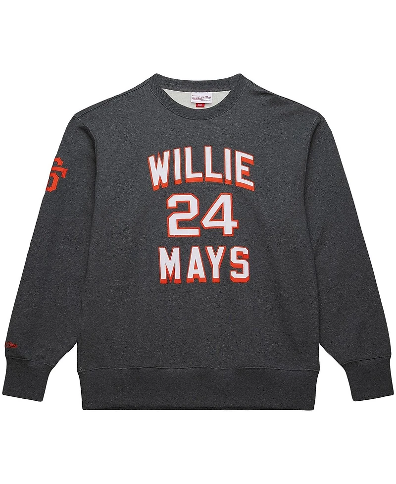 Mitchell & Ness Men's Willie Mays Heather Charcoal San Francisco Giants Legends Collection Vintage Logo Name Number Fleece Pullover Sweatshirt