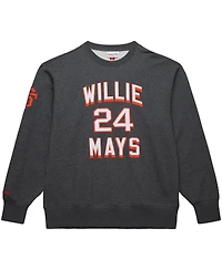 Mitchell & Ness Men's Willie Mays Heather Charcoal San Francisco Giants Legends Collection Vintage Logo Name Number Fleece Pullover Sweatshirt