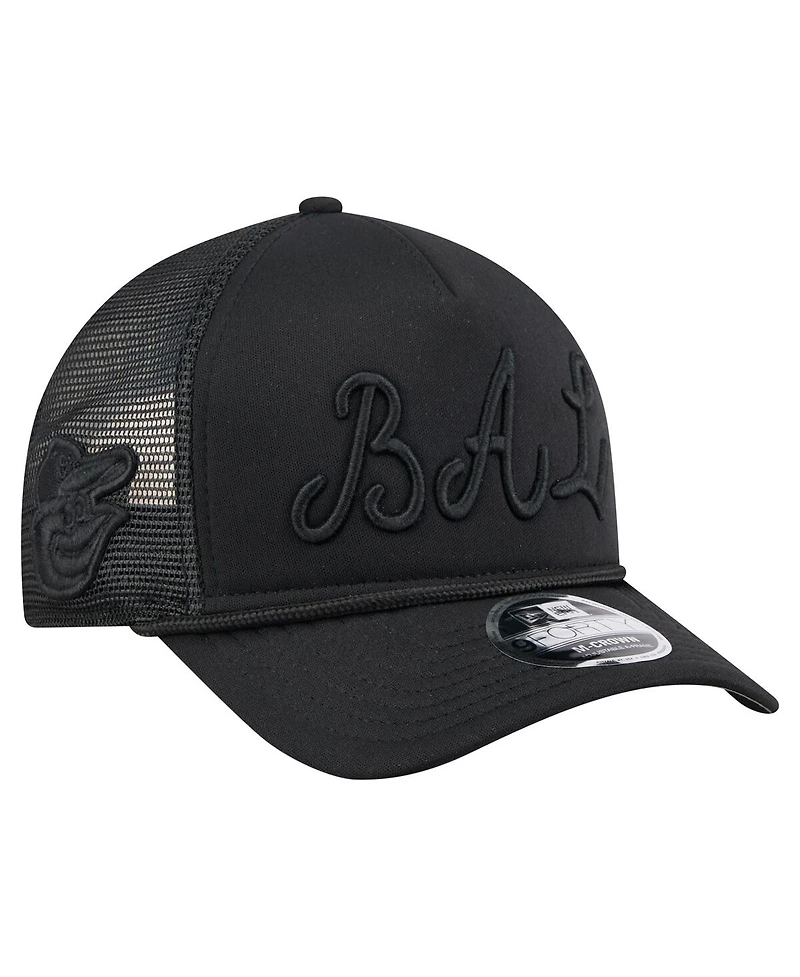 New Era Men's Black Baltimore Orioles City Initial 9FORTY A-Frame M-Crown Adjustable Trucker Hat