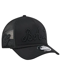 New Era Men's Black Baltimore Orioles City Initial 9FORTY A-Frame M-Crown Adjustable Trucker Hat
