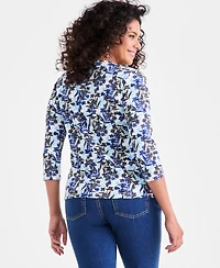 Style & Co Women's Printed 3/4-Sleeve Henley Knit Top, Exclusively at Macy's