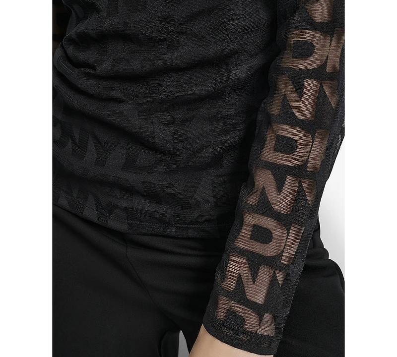 Dkny Women's Logo-Mesh Jacquard Long-Sleeve Top