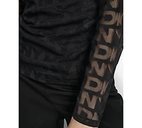 Dkny Women's Logo-Mesh Jacquard Long-Sleeve Top
