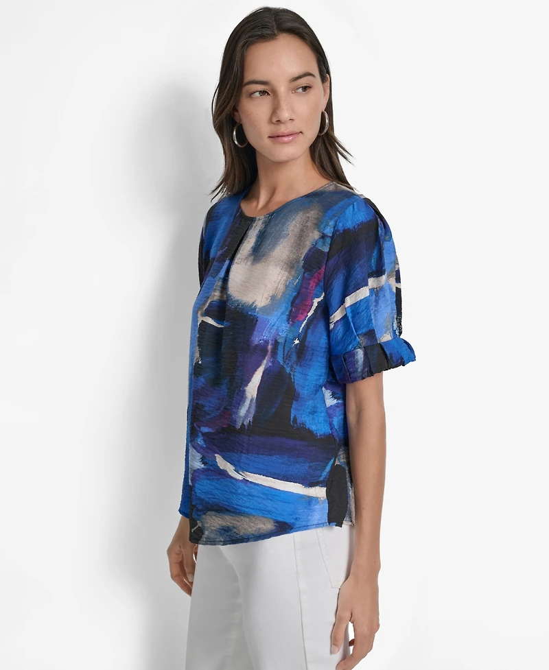 Dkny Women's Printed Voile Short-Sleeve Blouse